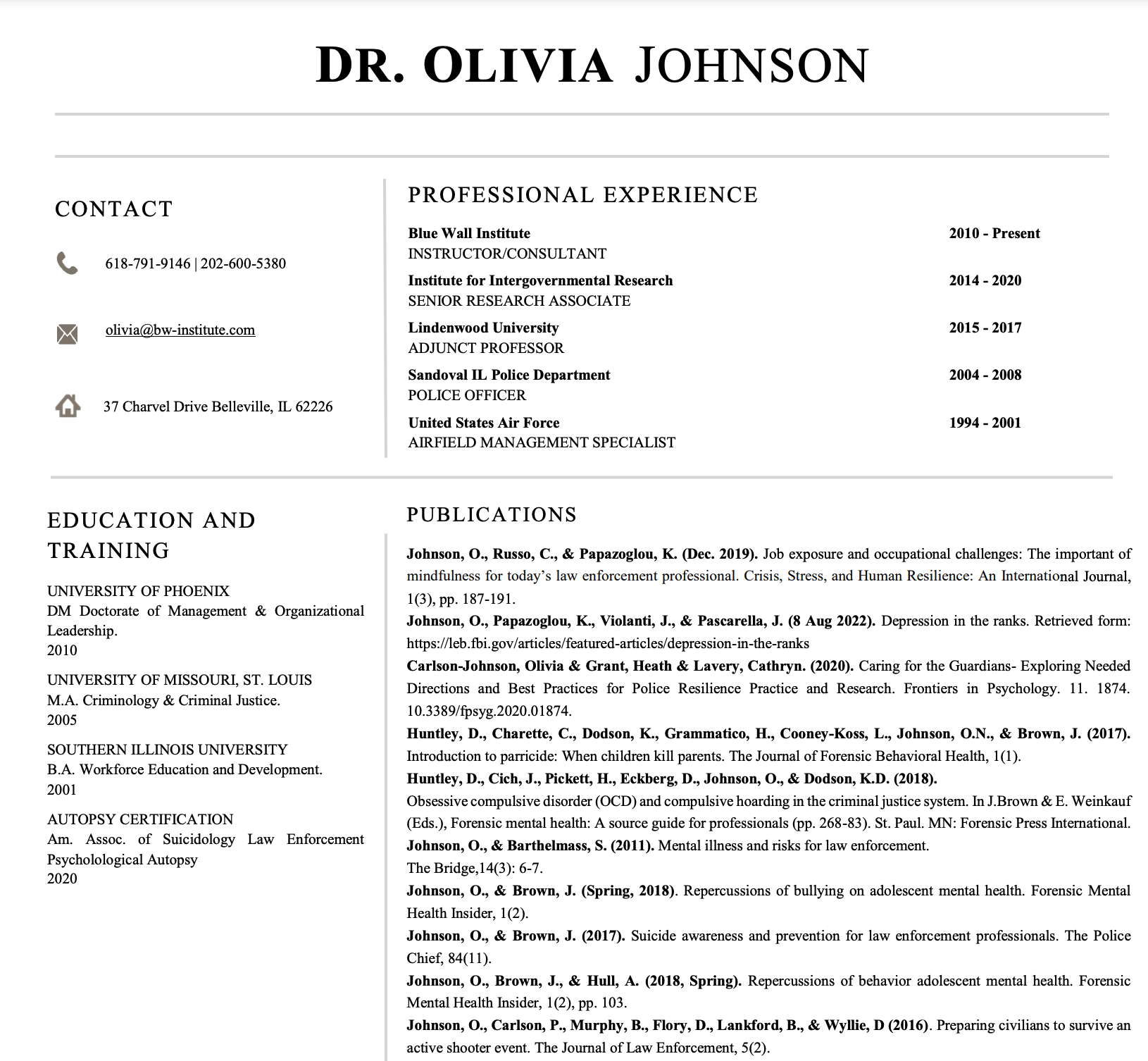 Olivia Johnson CV